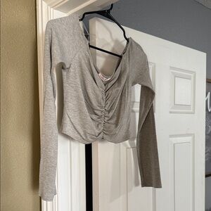 Blue Blush Heather Gray Off Shoulder Ruched Crop Top